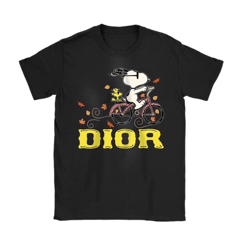 Peanuts Snoopy Woodstock Riding Bike Happy Thanksgiving Dior Unisex T-Shirt Cotton Tee TAT19505