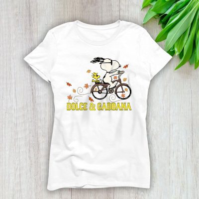 Peanuts Snoopy Woodstock Riding Bike Happy Thanksgiving Dolce & Gabbana Lady T-Shirt Women Tee LTL19504