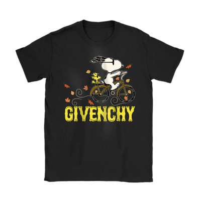 Peanuts Snoopy Woodstock Riding Bike Happy Thanksgiving Givenchy Unisex T-Shirt Cotton Tee TAT19508