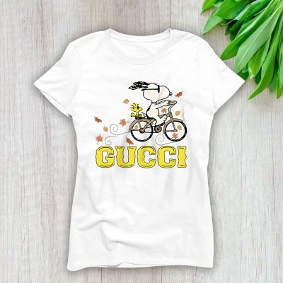 Peanuts Snoopy Woodstock Riding Bike Happy Thanksgiving Gucci Lady T-Shirt Women Tee LTL19507