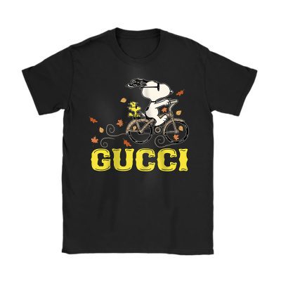 Peanuts Snoopy Woodstock Riding Bike Happy Thanksgiving Gucci Unisex T-Shirt Cotton Tee TAT19507