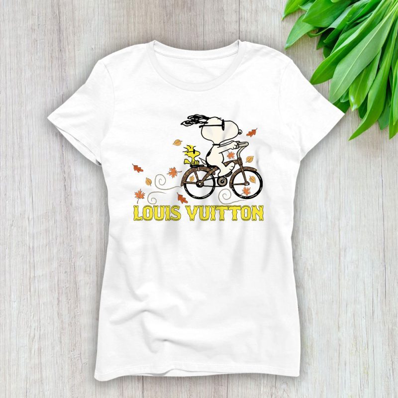 Peanuts Snoopy Woodstock Riding Bike Happy Thanksgiving Louis Vuitton Lady T-Shirt Women Tee LTL19509