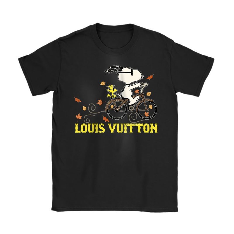 Peanuts Snoopy Woodstock Riding Bike Happy Thanksgiving Louis Vuitton Unisex T-Shirt Cotton Tee TAT19509