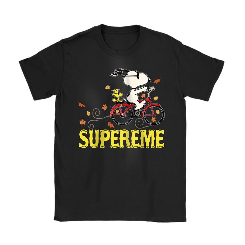 Peanuts Snoopy Woodstock Riding Bike Happy Thanksgiving Supreme Unisex T-Shirt Cotton Tee TAT19511