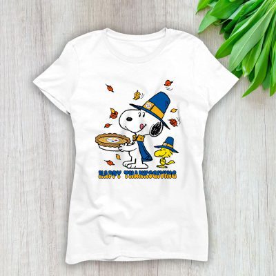 Pittsburgh Steelers Happy Thanksgiving NFL Thanksgiving Snoopy Gift Lady T-Shirt Women Tee LTL18099