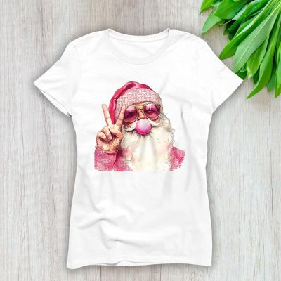 Retro Santa Christmas Blowing Bubble Burberry Lady T-Shirt Women Tee LTL19513