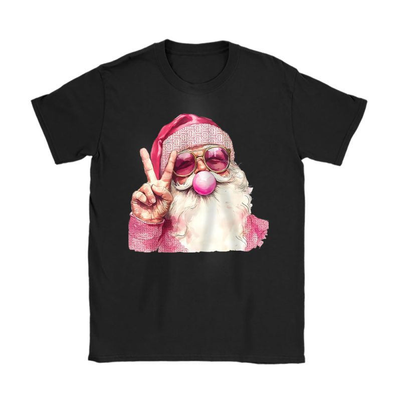 Retro Santa Christmas Blowing Bubble Burberry Unisex T-Shirt Cotton Tee TAT19513