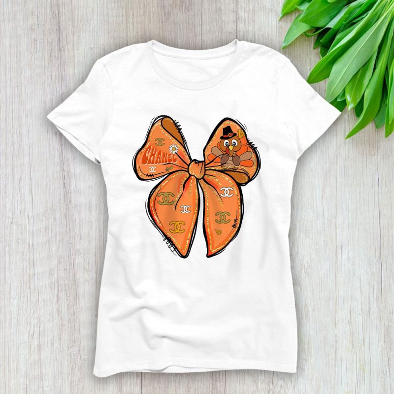 Retro Thanksgiving Coquette Turkey Bow Its Turkey Time Chanel Lady T-Shirt Women Tee LTL19371
