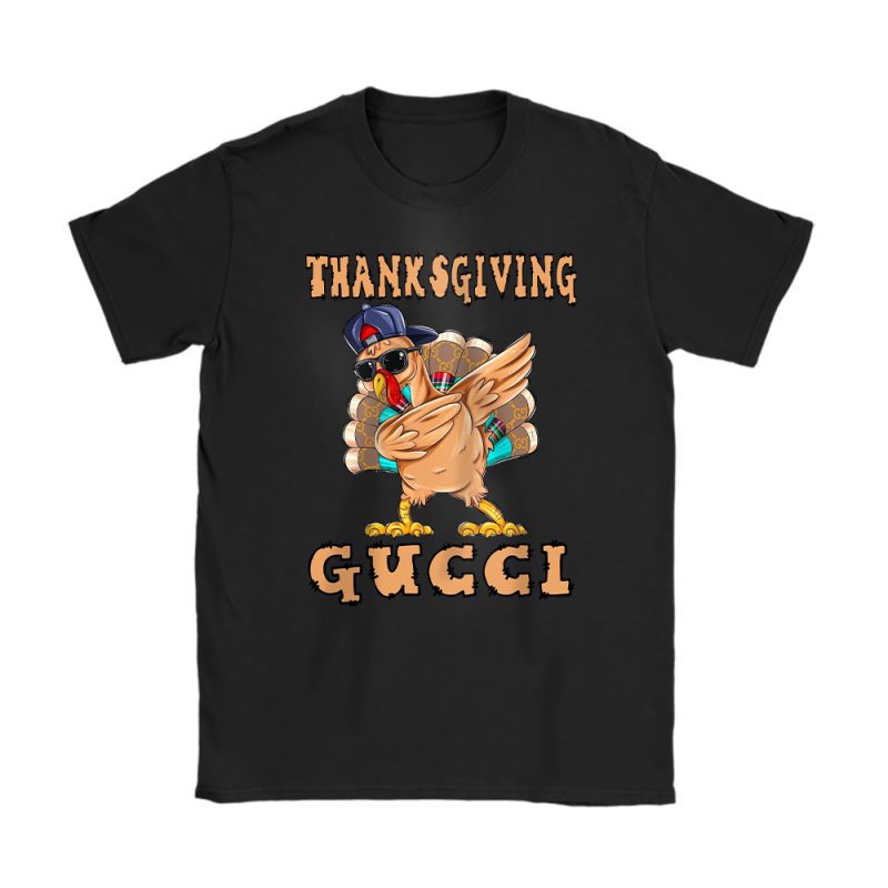 Retro Thanksgiving Turkey Dabbing Gucci Unisex T-Shirt Cotton Tee TAS19388