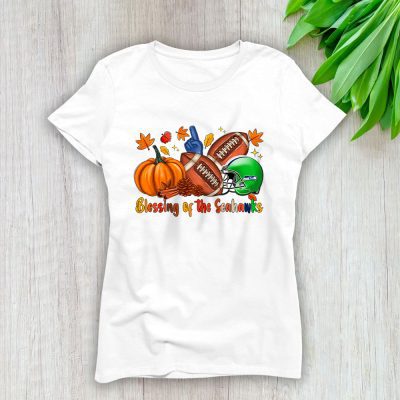 Seattle Seahawks Happy Thanksgiving NFL Blessgings Of The Seahawks Lady T-Shirt Women Tee LTL19438