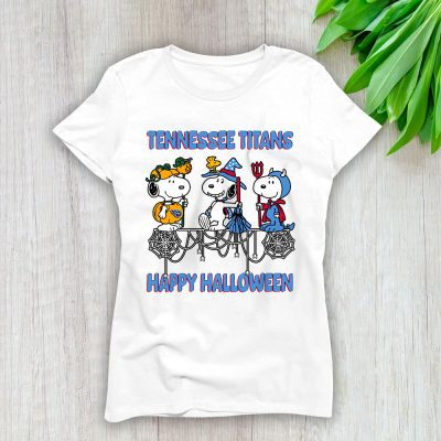 Tennessee Titans Happy Halloween NFL Cute Snoopy With Pumpkin Lady T-Shirt Women Tee LTL18177