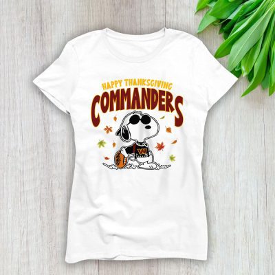Washington Commanders Happy Thanksgiving NFL Thanksgiving Snoopy Gift Lady T-Shirt Women Tee LTL18146