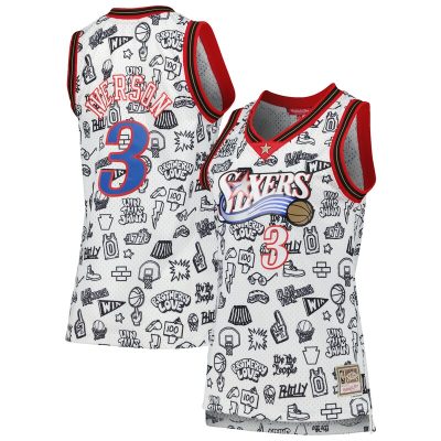 Allen Iverson Philadelphia 76ers Women's 2000 Doodle Swingman Jersey - White