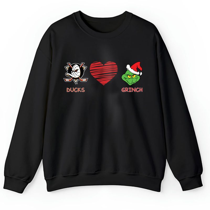 Anaheim Ducks Merry Christmas NHL Gift For Fan Cute Grinch Unisex Sweatshirt TAH21598