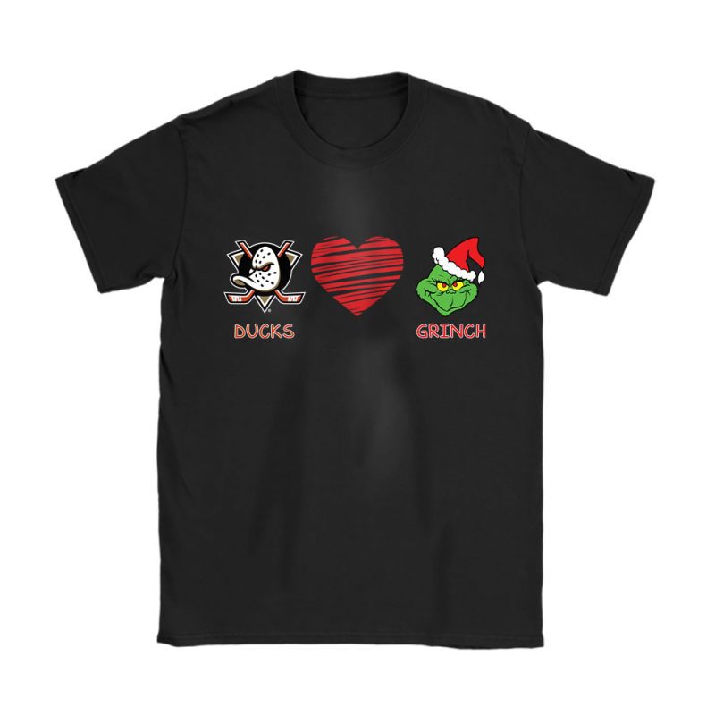 Anaheim Ducks Merry Christmas NHL Gift For Fan Cute Grinch Unisex T-Shirt Cotton Tee TAT21598