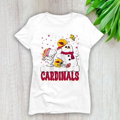 Arizona Cardinals Merry Christmas NFL Gift For Fan Christmas Snoopy And Snow Man Lady T-Shirt Women Tee LTL20192