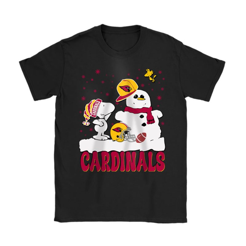 Arizona Cardinals Merry Christmas NFL Gift For Fan Christmas Snoopy And Snow Man Unisex T-Shirt Cotton Tee TAT20192