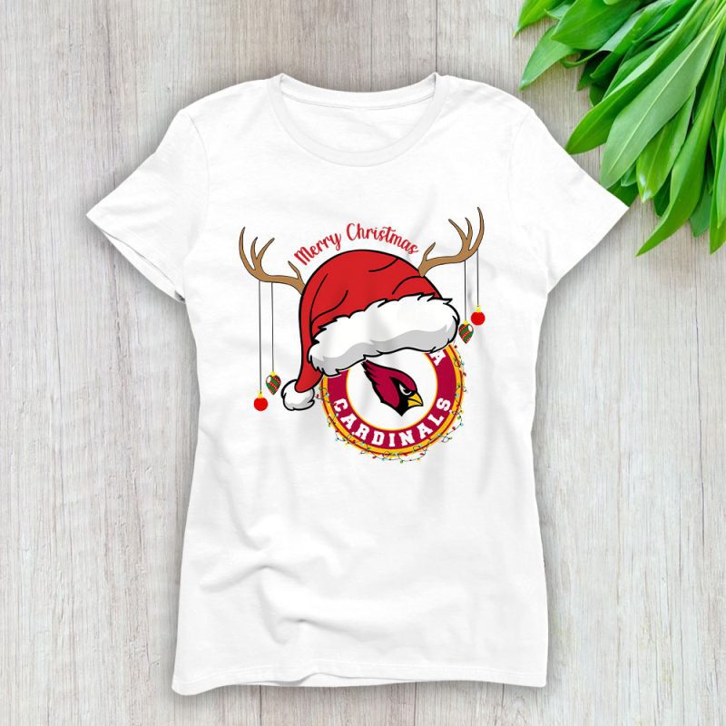 Arizona Cardinals Merry Christmas NFL Gift For Fan Cute Santa Hohoho Lady T-Shirt Women Tee LTL20178