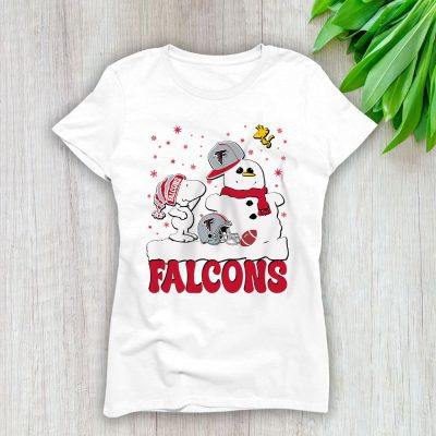 Atlanta Falcons Merry Christmas NFL Gift For Fan Christmas Snoopy And Snow Man Lady T-Shirt Women Tee LTL20227