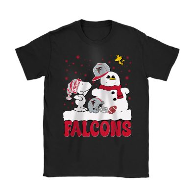 Atlanta Falcons Merry Christmas NFL Gift For Fan Christmas Snoopy And Snow Man Unisex T-Shirt Cotton Tee TAT20227