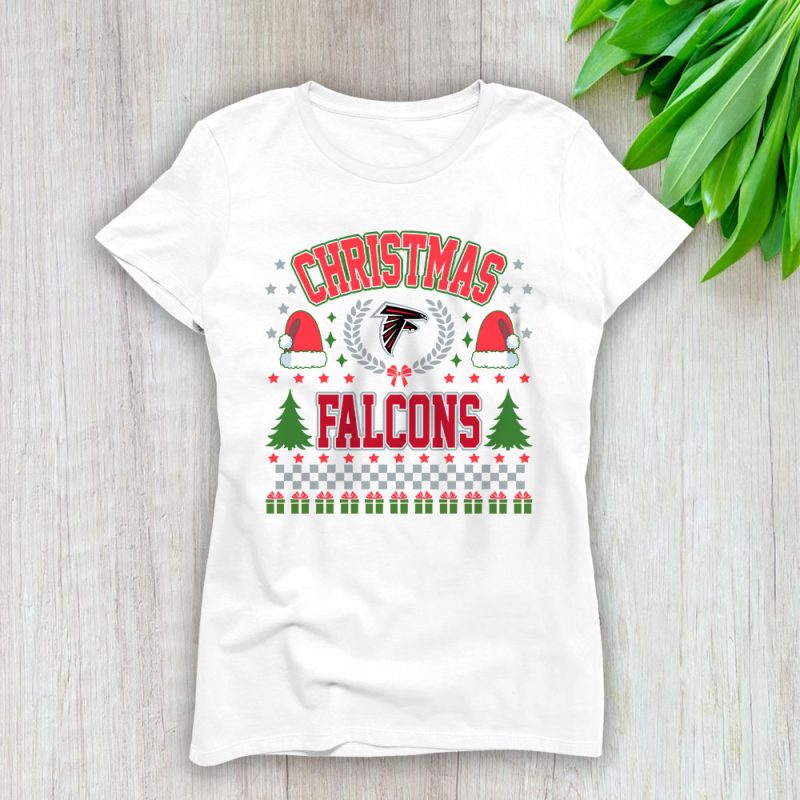 Atlanta Falcons Merry Christmas NFL Gift For Fan Cute Santa Hohoho Lady T-Shirt Women Tee LTL20236