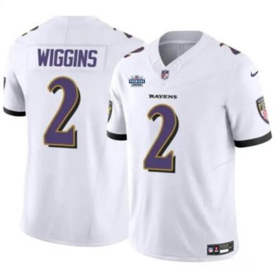 Baltimore Ravens #2 Nate Wiggins White 2024 With Dradt Patch F.U.S.E Vapor Limited Football Jersey