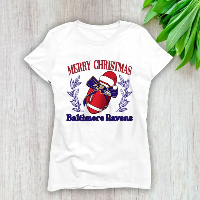 Baltimore Ravens Merry Christmas NFL Gift For Fan Christmas Funny Lady T-Shirt Women Tee LTL20258