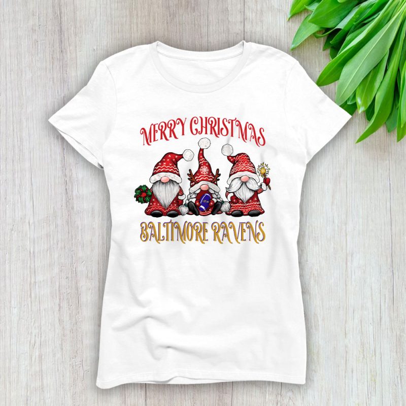 Baltimore Ravens Merry Christmas NFL Gift For Fan Christmas Gnomes Lady T-Shirt Women Tee LTL20253