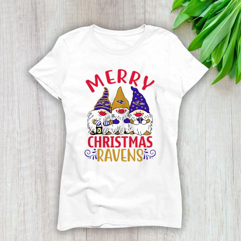 Baltimore Ravens Merry Christmas NFL Gift For Fan Christmas Gnomes Lady T-Shirt Women Tee LTL20254