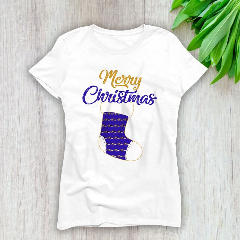 Baltimore Ravens Merry Christmas NFL Gift For Fan Christmas Stocking Lady T-Shirt Women Tee LTL20252