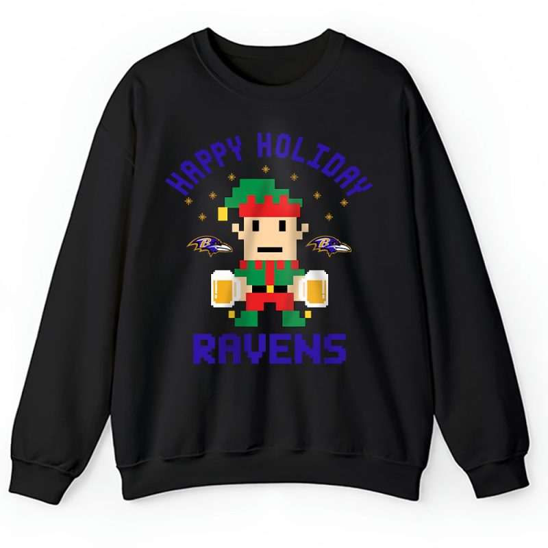 Baltimore Ravens Merry Christmas NFL Gift For Fan Cute Elf Happy Holiday Unisex Sweatshirt TAH20242