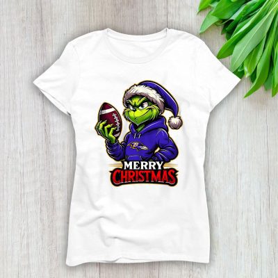 Baltimore Ravens Merry Christmas NFL Gift For Fan Cute Grinc Lady T-Shirt Women Tee LTL20245