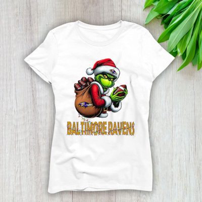 Baltimore Ravens Merry Christmas NFL Gift For Fan Cute Grinch Lady T-Shirt Women Tee LTL20244