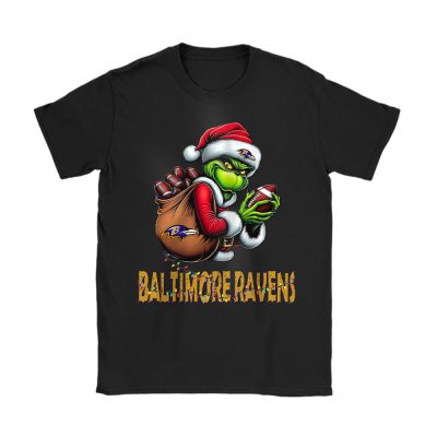 Baltimore Ravens Merry Christmas NFL Gift For Fan Cute Grinch Unisex T-Shirt Cotton Tee TAT20244