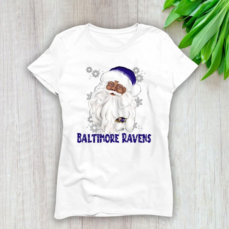 Baltimore Ravens Merry Christmas NFL Gift For Fan Cute Santa Hohoho Lady T-Shirt Women Tee LTL20238