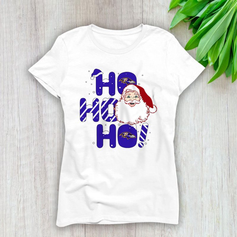 Baltimore Ravens Merry Christmas NFL Gift For Fan Cute Santa Hohoho Lady T-Shirt Women Tee LTL20243