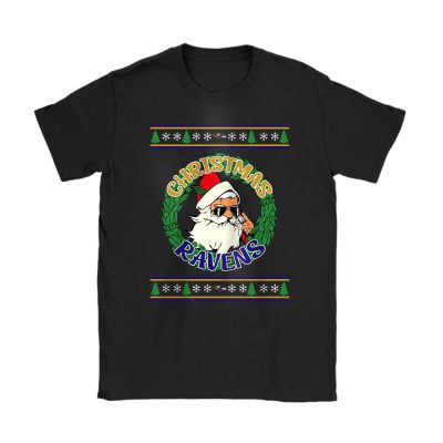 Baltimore Ravens Merry Christmas NFL Gift For Fan Cute Santa Hohoho Unisex T-Shirt Cotton Tee TAT20240