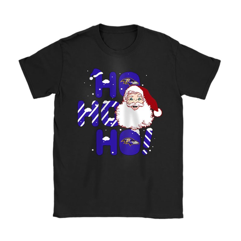 Baltimore Ravens Merry Christmas NFL Gift For Fan Cute Santa Hohoho Unisex T-Shirt Cotton Tee TAT20243