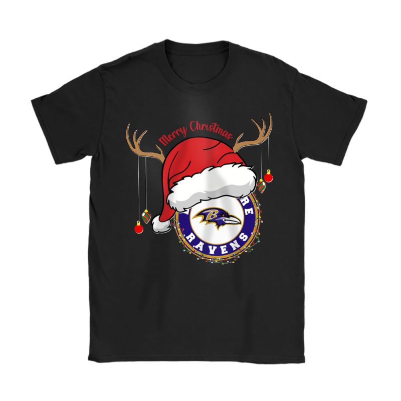 Baltimore Ravens Merry Christmas NFL Gift For Fan Cute Santa Hohoho Unisex T-Shirt Cotton Tee TAT20248