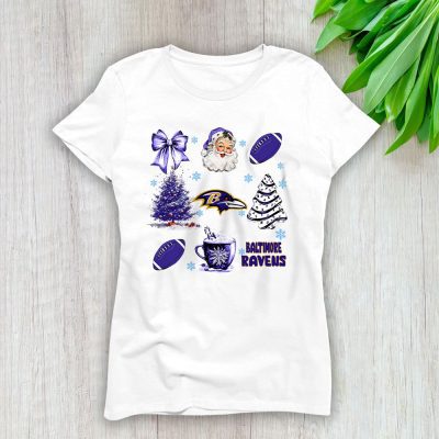 Baltimore Ravens Merry Christmas NFL Gift For Fan Santa Xmas Family Christmas Lady T-Shirt Women Tee LTL20272