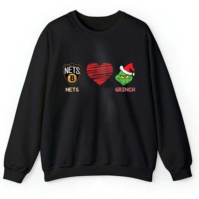 Brooklyn Nets Merry Christmas NBA Gift For Fan Cute Grinch Unisex Sweatshirt TAH21630