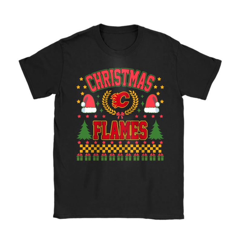 Calgary Flames Merry Christmas NHL Gift For Fan Cute Santa Hohoho Unisex T-Shirt Cotton Tee TAT21671