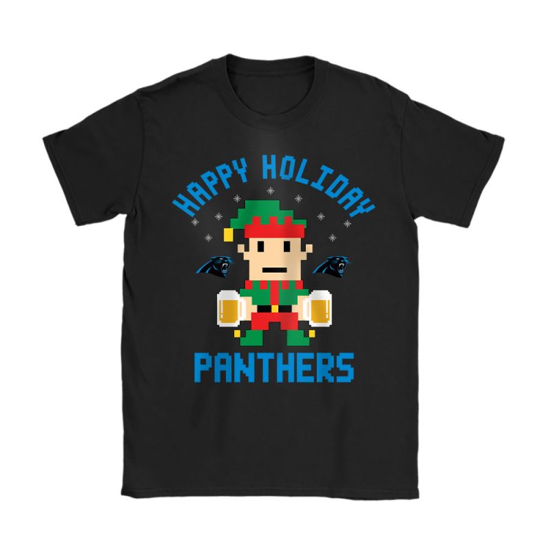 Carolina Panthers Merry Christmas NFL Gift For Fan Cute Elf Happy Holiday Unisex T-Shirt Cotton Tee TAT20312