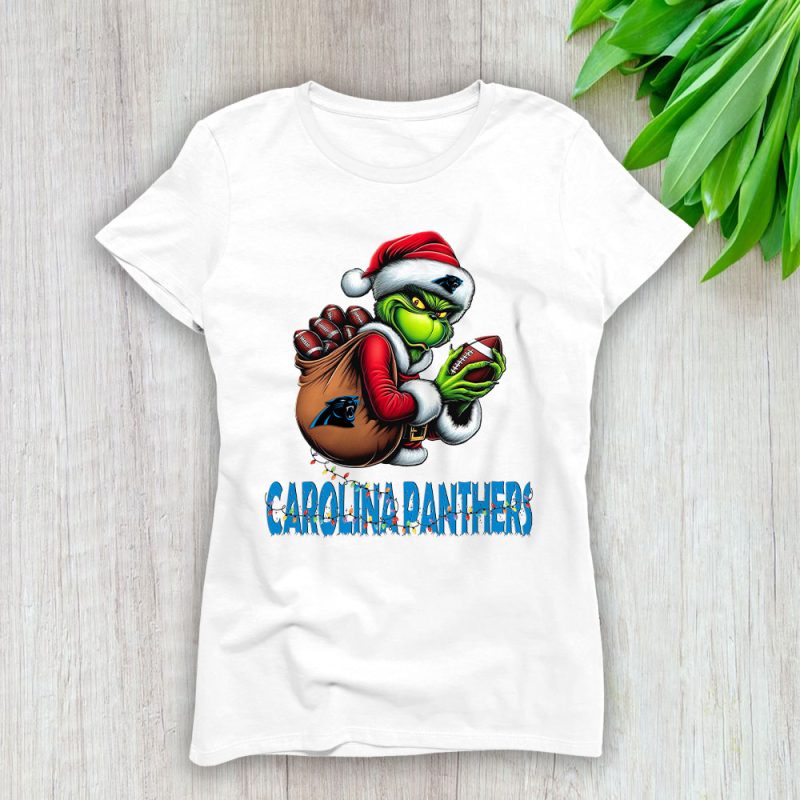 Carolina Panthers Merry Christmas NFL Gift For Fan Cute Grinch Lady T-Shirt Women Tee LTL20314