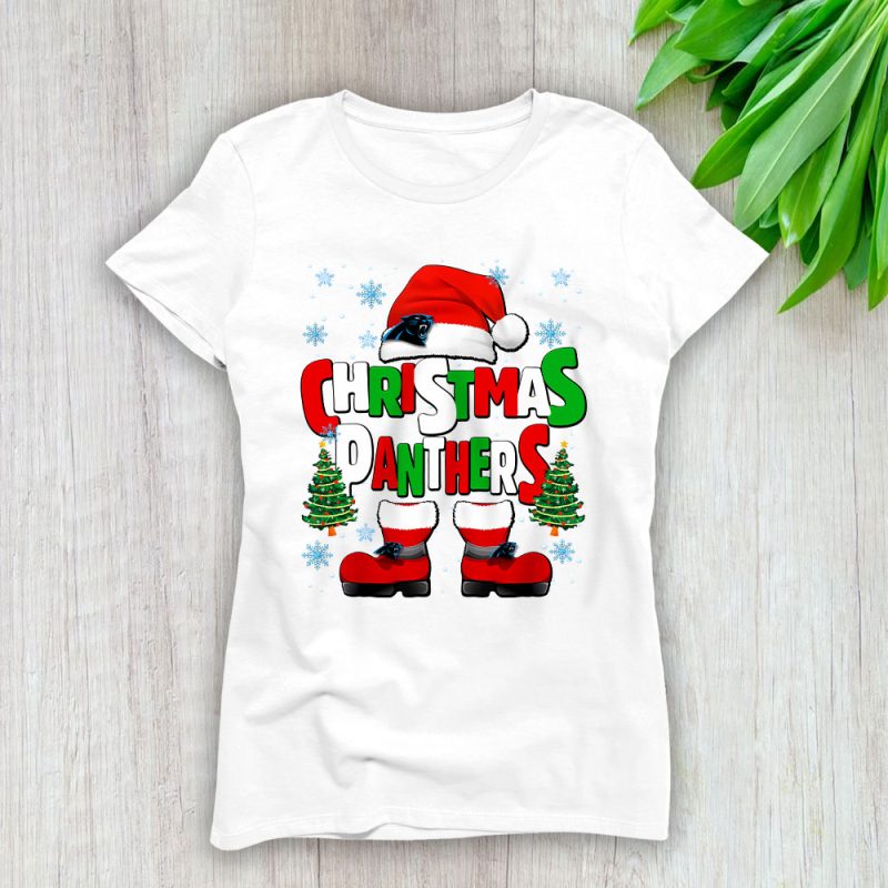 Carolina Panthers Merry Christmas NFL Gift For Fan Cute Santa Hohoho Lady T-Shirt Women Tee LTL20311