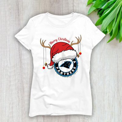 Carolina Panthers Merry Christmas NFL Gift For Fan Cute Santa Hohoho Lady T-Shirt Women Tee LTL20318