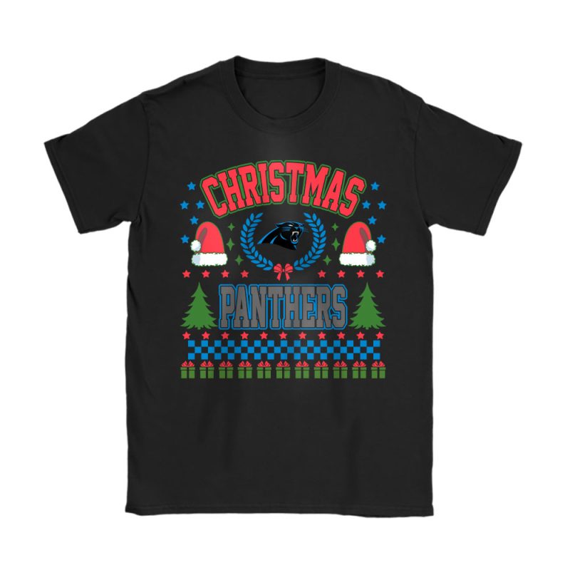 Carolina Panthers Merry Christmas NFL Gift For Fan Cute Santa Hohoho Unisex T-Shirt Cotton Tee TAT20341