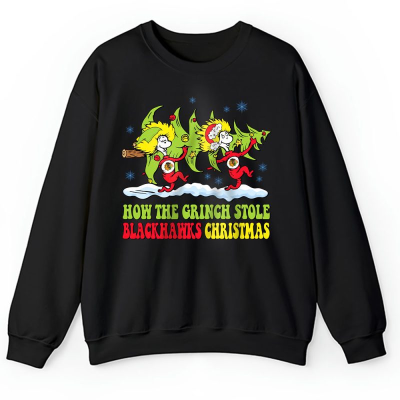 Chicago Blackhawks Merry Christmas NHL Gift For Fan Cute Grinch Unisex Sweatshirt TAH21660