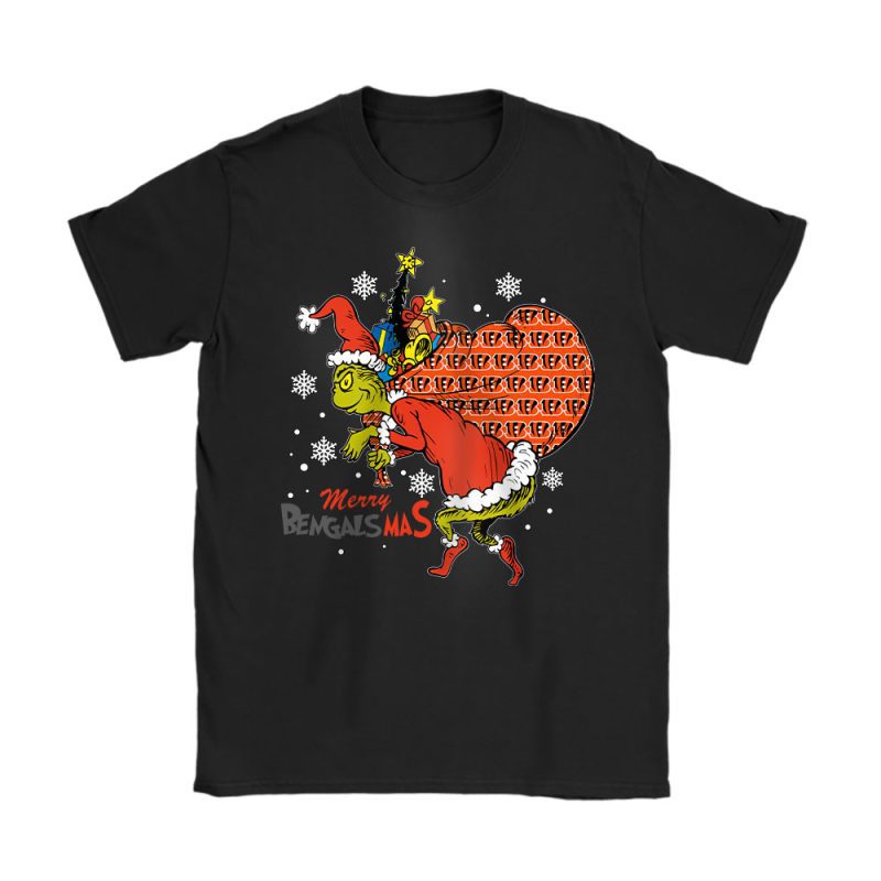 Cincinnati Bengals Merry Christmas NFL Gift For Fan Cute Grinch Unisex T-Shirt Cotton Tee TAT20405