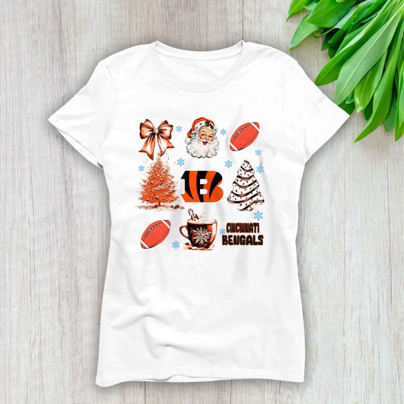 Cincinnati Bengals Merry Christmas NFL Gift For Fan Santa Xmas Family Christmas Lady T-Shirt Women Tee LTL20412